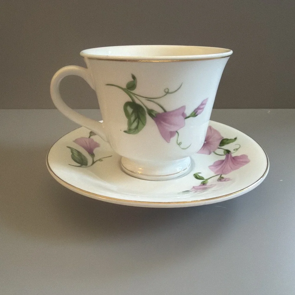 Vintage 1990's Teleflora Gift Tea Cup& Saucer- Floral Morning Glory Pink